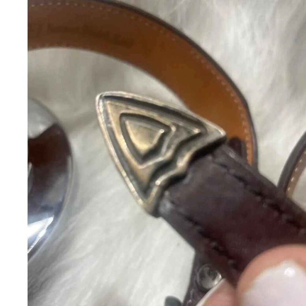 James Reid Ltd Chacon Sterling Silver Buckle Brown Leather Western Range Belt 38